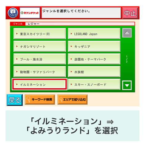 「遊園地・テーマパーク」⇒「よみうりランド」を選択